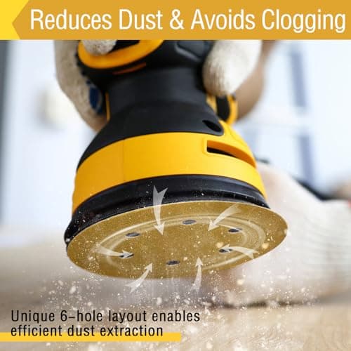 6-Inch 6-Hole Sanding Discs Hook and Loop, 60 Grit Sandpaper for Random Orbital Sander, 70 PCS Sand Paper for for Automotive and Woodworking Lijas Automotriz - Thumbnail 4