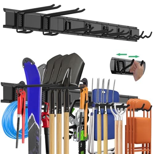 Evalote "48 Garage Tool Organizer Wall Mount - Heavy Duty 520lbs Metal Storage Rack, Easy Install Adjustable Hooks for Garden Tools Brooms