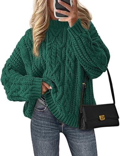 PRETTYGARDEN Women's Oversized Fall Sweaters 2026 Casual Long Sleeve Crewneck Chunky Cable Knit Pullover Tops Winter Clothes (Green,Small) - Image 1