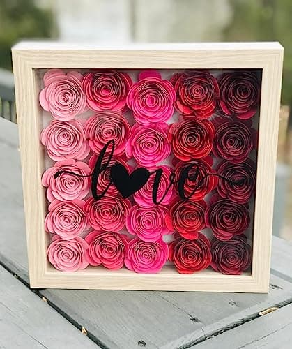 Mverse 3D Rolled Paper Flowers for Shadow Box & Graduation Cap Decorations - Handcrafted Small Roses Craft Kit with 3D Butterflies & Leaves - DIY Scrapbook Embellishments (Red) - Thumbnail 3