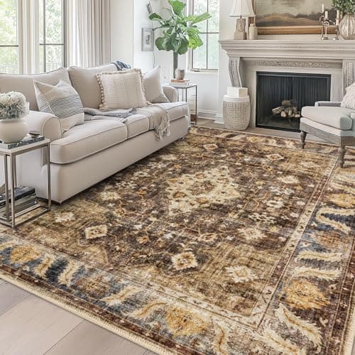 Area Rug 8x10 for Living Room Soft Machine Washable Low Pile Area Rugs Vintage Boho Bedroom,Dinner Room Non-Slip Carpet Rug- Brown - Image 1