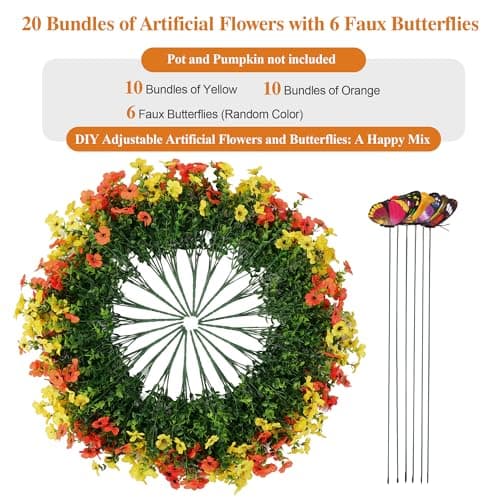 CogDat 20 Bundles Artificial Flowers for Outdoors‌ with 6 Faux Butterflies, UV Resistant and No Fade, ‌Fake Flowers for Garden Patio Porch Home Decor Wedding Easter Mother's Day (Orange Yellow) - Thumbnail 4