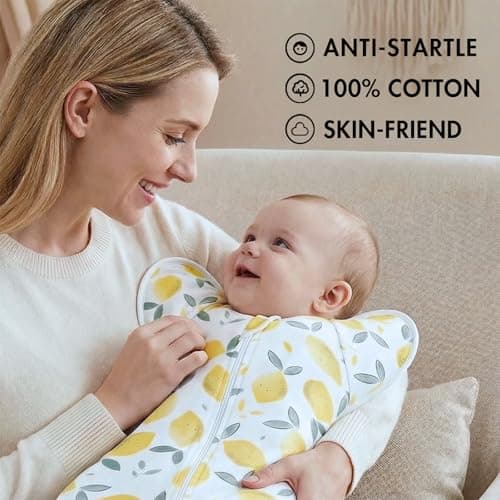 ANYEDDE Baby Transitional Swaddle Sleep Sack 3-6 Months, with Openable Cuff & Bottom Button Design, Unisex Smiling Lemon Breathable Swaddle Sack with 2-Way Zipper, for Baby Boys & Girls - Thumbnail 5