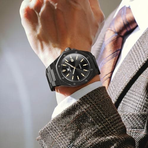 OLEVS Watch Men Luxury All Black Stainless Steel Dress Waterproof Quartz Analog Minimalist Watches for Men Large Face Luminous Date Metal Wrist Octagonal Calendar Mens Watch Relojes para Hombres - Thumbnail 3