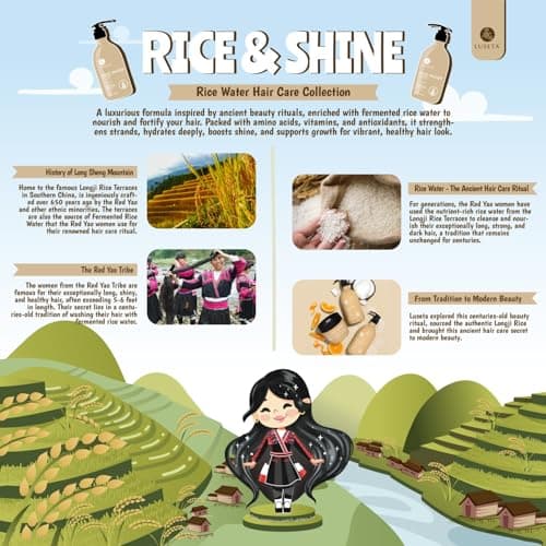 Luseta Rice Water Shampoo and conditioner Set Strengthening & Nourishing Revitalizes Shine for All Hair Types Hydrating & Frizz Control for Women and Men 16.9oz*2 - Thumbnail 2
