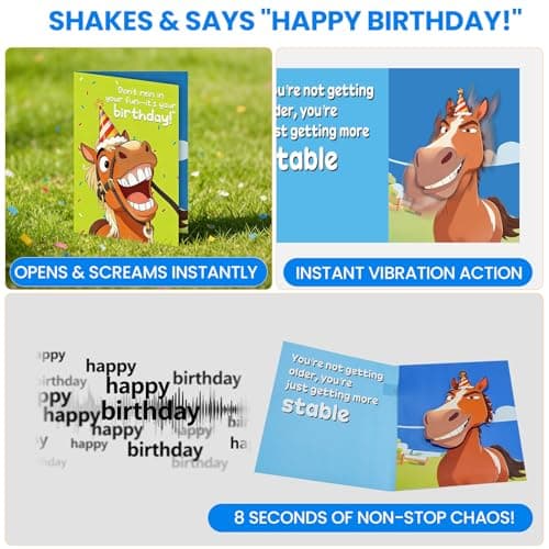 mountova Musical Birthday Card, Hilarious Horse Birthday Card with Sound & Motion - Funny Birthday Cards for Men, Women, Dad, Mom, Son, Husband, 5"x7" - Thumbnail 4