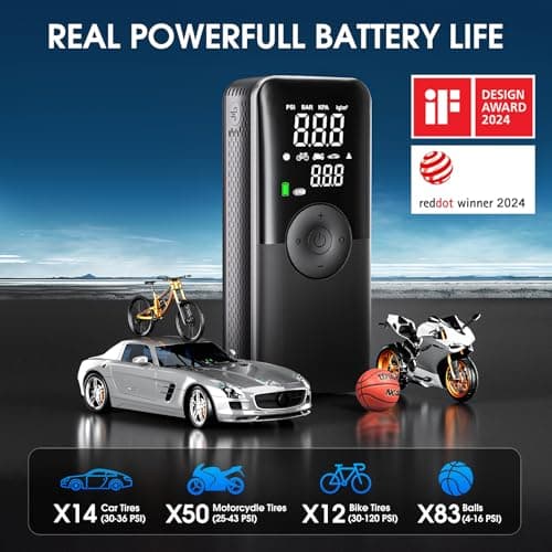 CARSUN Cordless Tire Inflator Portable Air Compressor,Car Tire Pump with Digital Dual Screen,150PSI Portable Air Pump for Car Tires with Deflation&Pressure Gauge,Suitable for Car,Motorcycles,Bicycles - Thumbnail 6