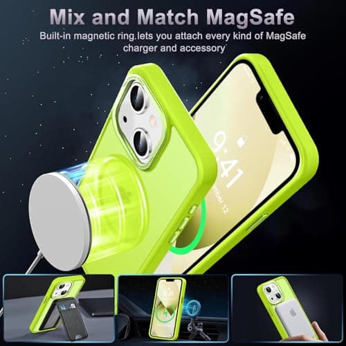 Newfuture Designed for iPhone 13 Case & iPhone 14 Case with Magnetic [13 FT Military Drop Protection] [Compatible with Magsafe] Slim Shockproof with Anti-Fingerprint Phone Case, Fluorescent Green - Thumbnail 2