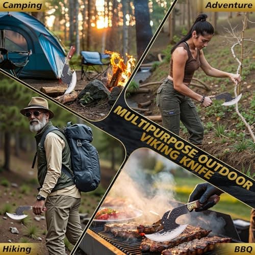 Hand Forged Viking Knife Axe, 6.2" Meat Cleaver with Sheath, Red Sandalwood & Copper Handle Boning Knife for Meat Cutting, High Carbon Steel Butcher Knife Home Outdoor BBQ Camping Gifts for Men Dad - Thumbnail 5