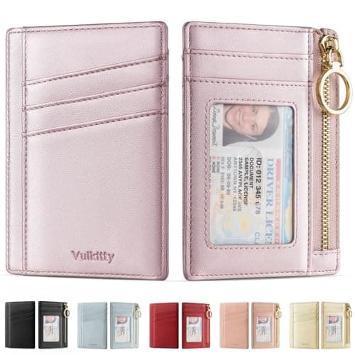 Vulkitty Small Wallet for Women Minimalist Slim Front Pocket Zipper Wallet RFID Blocking Credit Card Holder with ID Slot Window Keychain - Image 1