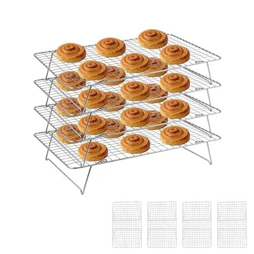 JINANJUNGU Cooling Rack, 4 Tier Stackable Cooling Racks for Cooking Baking Roasting, Multi-Level Collapsible Cookie Rack for Cakes, Oven Safe & Easy Clean (Silver, 4-Tier) - Image 1