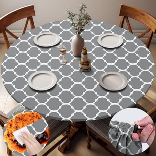 opstellen Fitted Round Tablecloth Waterproof Table Cloth Vinyl Indoor Outdoor Circle Cover for 36-44" Tables Dining Kitchen Apartment Home Party Gear Gifts Summer Fall Patio Picnic Camping Essentials - Image 1