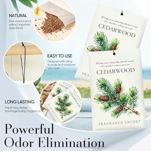 HOMELLAX Cedarwood Scented Sachet Bags - 12 Pack Closet & Drawer Freshener, Long Lasting Odor Eliminator for Wardrobes, Cars & Storage, Home Fragrance Air Freshener Sachets - Thumbnail 2