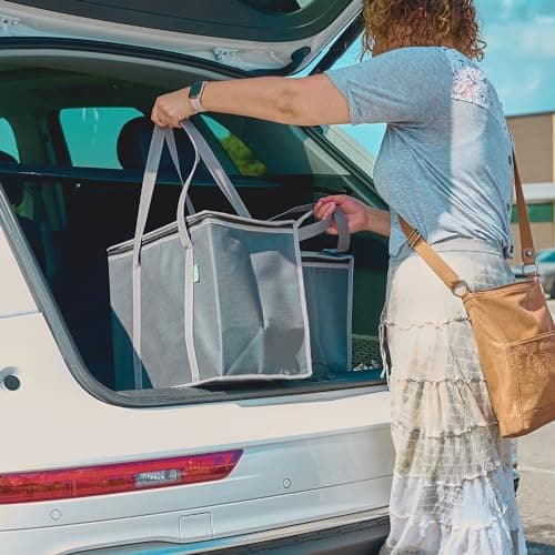 Creative Green Life XL Insulated Reusable Grocery Bags (2-Pack) - Premium Quality Cooler Bags with Hard Bottom Insert, Stands Upright, Washable - Thumbnail 6