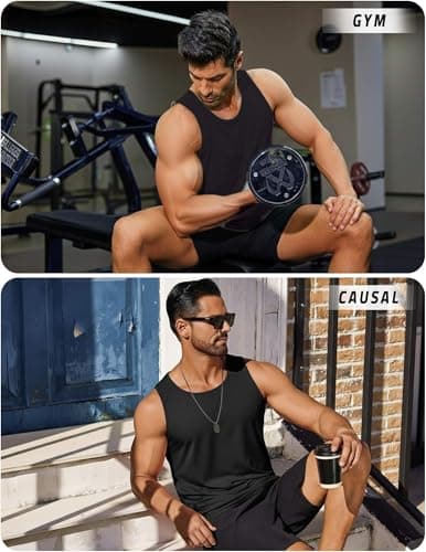 PINSPARK Mens Tank Tops Summer Quick Dry Athletic Sleeveless Shirts UPF 50+ Gym Workout Running Beach Muscle Tee Breathable Black - Thumbnail 6