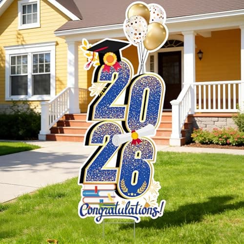 2026 Graduation Decorations Yard Sign, 3.5 FT Tall Class of 2026 Congrats Grad Yard Sign with Stakes for Outdoor Indoor Graduation Party Garden Lawn Decoration Supplies(Blue Gold) - Image 1