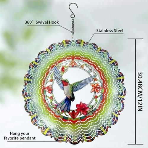 Wind Spinners Outdoor Hummingbird Decorations - Birthday Gifts for Women Mom Grandma, Hanging 12 inch 3D Sculptures for Garden Decor for Outside, Patio, Yard - Thumbnail 4