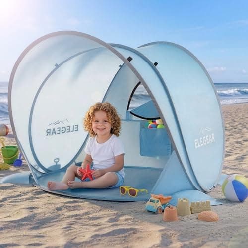 Elegear Pop Up Baby Beach Tent with Mini Canopy, CumbreX™ UPF 50+ UV Protection Baby Tent Sun Shelter, 1S Setup Portable Baby Beach Essentials Shade for Infant Toddler Outdoor Indoor Play - Blue - Image 1