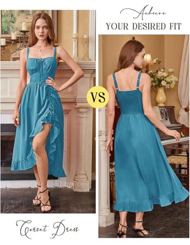 Scarlet Darkness Renaissance Dress Women Summer Corset Dress Flowy Sleeveless Milkmaid Vacation Sundress with Pockets Peacock Blue M - Thumbnail 3