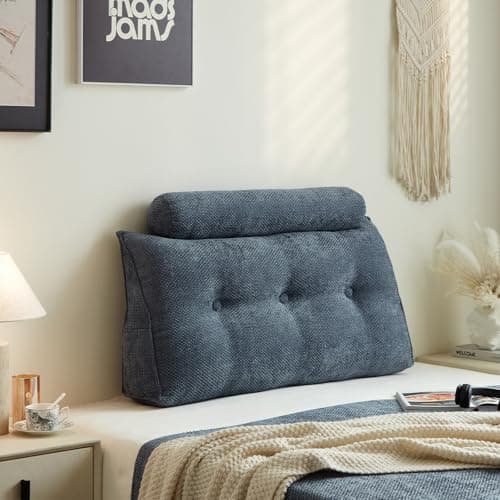 ZERALIVEN Headboard Pillow for Twin XL – Chenille Large Triangular Wedge Pillow for Headboard Gap, Daybed and Couch Backrest, Reading and Sitting Up in Bed with Removable Washable Cover, Blue - Image 1