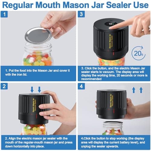 LOVE MOMENT Electric Mason Jar Vacuum Sealer Kit for Wide Mouth and Regular Mouth Mason Jars - Thumbnail 3