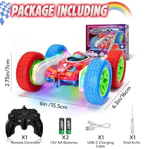 Terucle Remote Control Car, Kids Toys with Shiny Electroplated Finish, RC Cars Stunt Toy with LED Lights, 2.4GHz Double-Sided 360° Flips, USB-C Fast Charging, Perfect Birthday Xmas Gift Boys - Thumbnail 6