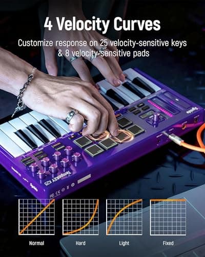 Synido 25 Key USB MIDI Keyboard Controller with Drum Pads, Professional Mini Midi Keyboard with OLED Screen, Beat Maker Machine for Music Production, Purple, TempoKEY K25 - Thumbnail 4