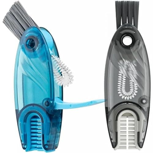 4 in 1 Cup Lid Cleaning Brush Set Multifunctional Bottle Brush Cleaner Tiny Bottle Cup Lid Brush Straw Cleaner Tools Mini Silicone Bottle Cup-Holder Cleaner with Hook Remover Blue & Grey - Image 1