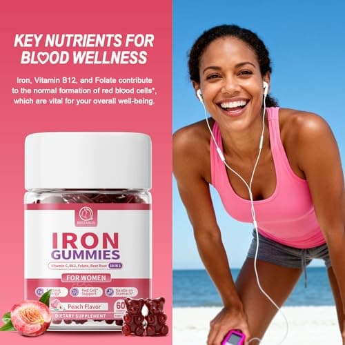 Iron Gummies for Women - Heme Iron for Max Absorption & Gentle on Stomach, 10-in-1 with Vitamin C, B12, Folate, Supports Energy, Focus & Red Blood* Cell* Wellness, Peach Flavor, 60 Counts (2 Pack) - Thumbnail 5