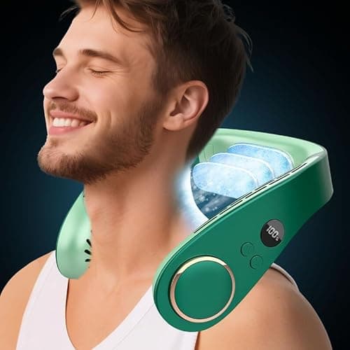 Neck Fan Air Conditioner,Neck Fans that Blow Cold Air,[3-19.5 Hours] Long Battery Life Neck Coolers for Extremely Hot Weather Flashes,Fanless Handsfree Hangs Fan Around Neck Headband Devices Green - Image 1