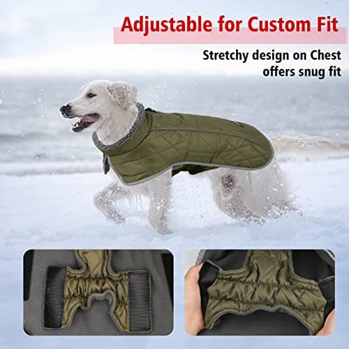 Fragralley Dog Coat Large, Waterproof Dog Jacket with Warm Fleece Lining, Adjustable Reflective Dogs Winter Coat, Turtleneck Pet Coats for Cold Weather (ArmyGreen XXXL) - Thumbnail 5