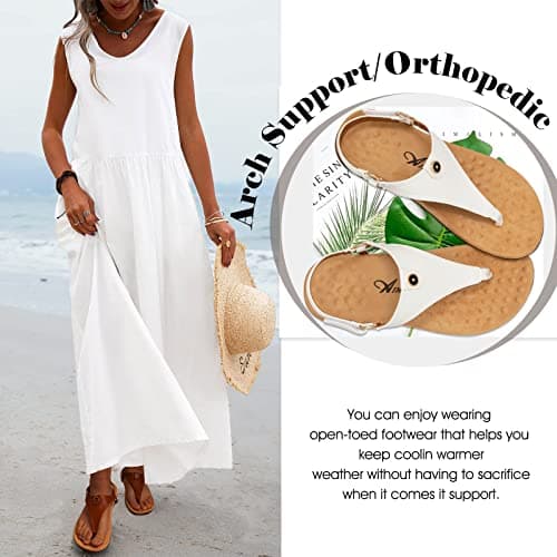 Athlefit Women's Comfortable Orthopedic Sandals Thong Dressy T-Strap Orthotic Casual Summer Arch Support White Sandals size 8.5 - Thumbnail 4