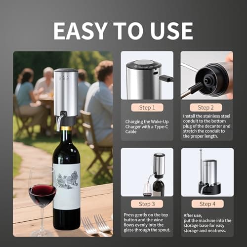 Rechargeable Wine aerator Electric Wine Decanter, Automatic Wine Dispenser withStorage Base,Two Modes:long press to continuously Dispense wine/single press to Dispense75ml of Wine - Thumbnail 2