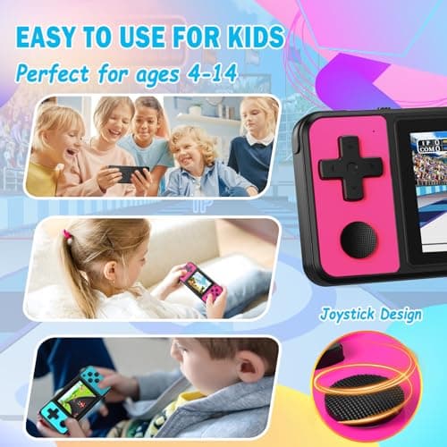 Beico 32 Bit Kids Handheld Games Preloaded 139 Video Games,Portable Electronic Toys with 3.0" IPS Screen Rechargeable Battery,Gaming System Birthday Gifts for Boys Girls Ages 4-12 (Rose-Red) - Thumbnail 5