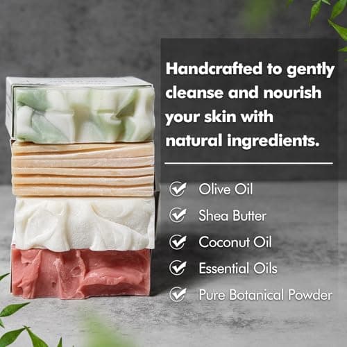 Natural Amor Handmade Soap Bar Set (4 Pack), Cold Process, Natural Ingredients Gift Box for Women, Moisturizing Body & Face Bars, Spa Self Care Gift - Thumbnail 2