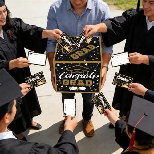 2026 Black Gold Graduation Party Decorations Set - Congrats Grad Backdrop, Banner, Tablecloth, Card Box, 45 Advice Cards & Cupcake Toppers for Class of 2026 Party Supplies - Thumbnail 6