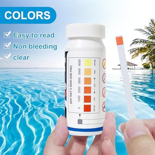 Ainkter Pool Salt Test Strips, Salt Test Strip for Spa Hot Tub, Swimming Pool Water Testing Kit for Salt, Fast and Accurate Saltwater Pool Test Strips of 0-8000 ppm(50 Strips) - Thumbnail 6