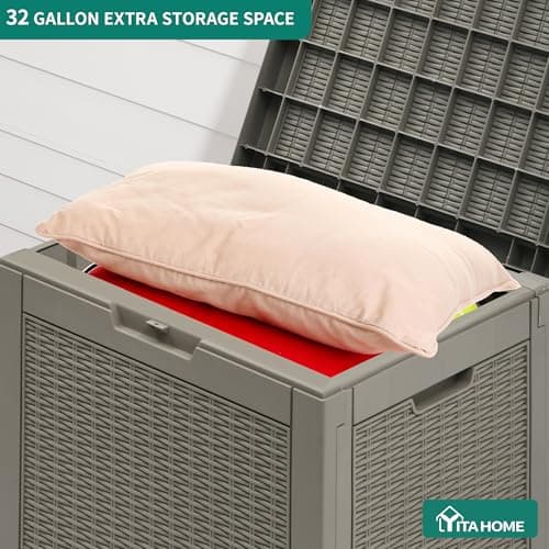 YITAHOME 32 Gallon Rattan Deck Box, Indoor Outdoor Storage Box for Patio Furniture, Pool Accessories, Cushions, Garden Tools, Sports Equipment, Waterproof Resin with Lockable Lid & Side Handles,Brown - Thumbnail 5