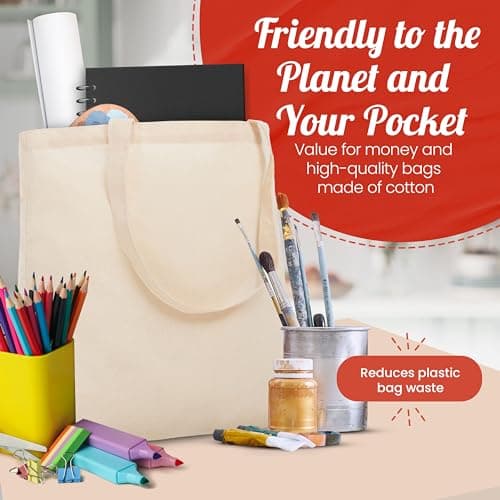 Simply Cool 10-Pack Canvas Tote Bag - Lightweight Tote Bags Bulk, Medium Reusable Grocery Shopping Cloth Bags for Advertising, DIY Projects, Crafts, Painting, Embroidery, Custom Logo - Thumbnail 4