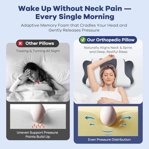 DONAMA Cervical Neck Pillow for Pain Relief, Cervical Pillow with Memory Foam Ergonomic Pillows with Dual Heights for Back, Stomach and Side Sleepers Kids' Floor Pillows Cushions (Light Grey, 26×15") - Thumbnail 2