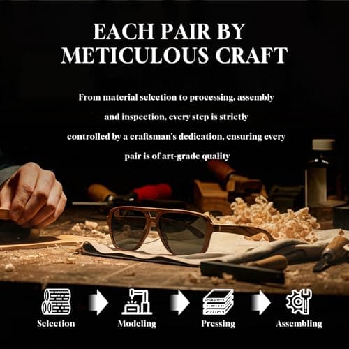 SUNAIT Light Burl/Black Oak/Zebra & Ebony/Maple Wood Sunglasses Classic Square Aviator for Men & Women HD Polarized Lens (Zebra Wood Frame/Grey Lens) - Thumbnail 3