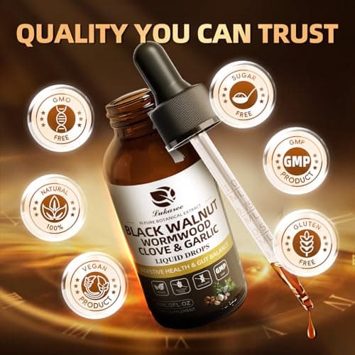 Lukaree Wormwood Black Walnut Clove Cleanse for Humans Tincture – Rapid Gut Detox & Digestive Health with Garlic Pumpkin Seeds Soursop Oregano, 10:1 Ultra-Concentrated Liposomal Tech 98% Absorption - Thumbnail 5