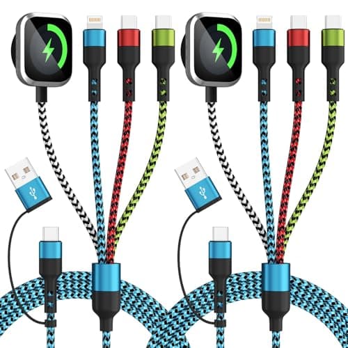 Jogrytece Travel Essentials,USB A/C 4 in 2 Multi Charging Cable for i Watch Charger/Type C Charger/IP Port,Travel Chargers for Multiple Devices, Portable Designed for iWatch &iPhone 17-12 5FT - Image 1
