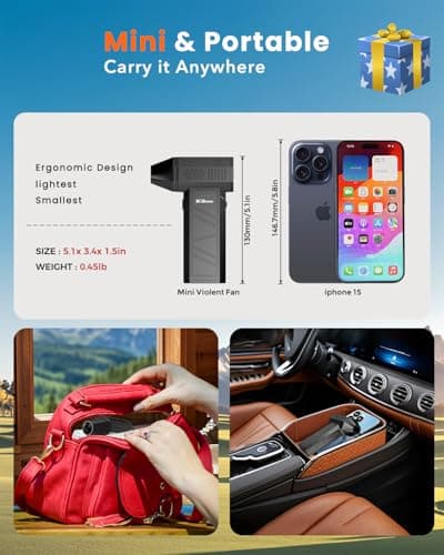 Compressed Air Duster, 180000RPM Electric Air Duster, Rechargeable Cordless Air Blower with 3-Gear Turbo Fan, Canned Air Alternative for Keyboard, PC, Computer, Car, Home & Outdoor Use (Pure Black) - Thumbnail 5