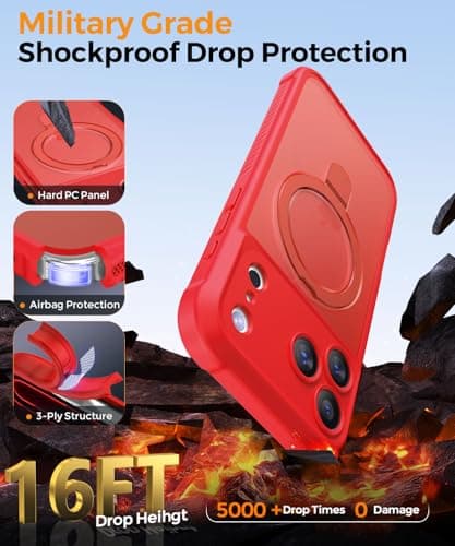 MOCCA Design for iPhone 17 Pro Max Case, Compatible with Magsafe [Premium Invisible Magnetic Ring Stand] [Military Drop Protection] Full Camera Guard Translucent Matte Slim Phone Cover 6.9",Red - Thumbnail 5