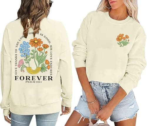 Ladicme Christian Sweatshirts for Women God Religious Pullover Casual Inspirational Long Sleeve Tops Apricot - Image 1