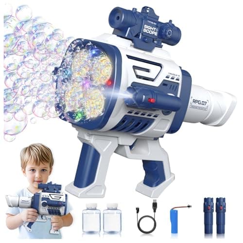 Automatic Refill Bubble Machine Gun - Rechargeable Bazooka Bubble Gun for Kids with Colorful Lights, Electric Bubble Blaster Shooter Toys for Outdoor Wedding Birthday Party Boys Gifts, Blue - Image 1