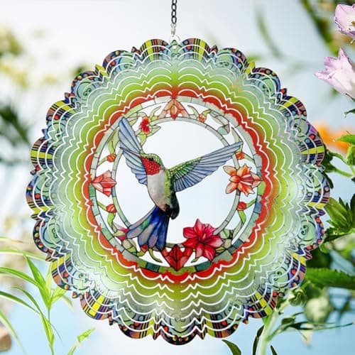 Wind Spinners Outdoor Hummingbird Decorations - Birthday Gifts for Women Mom Grandma, Hanging 12 inch 3D Sculptures for Garden Decor for Outside, Patio, Yard - Thumbnail 2