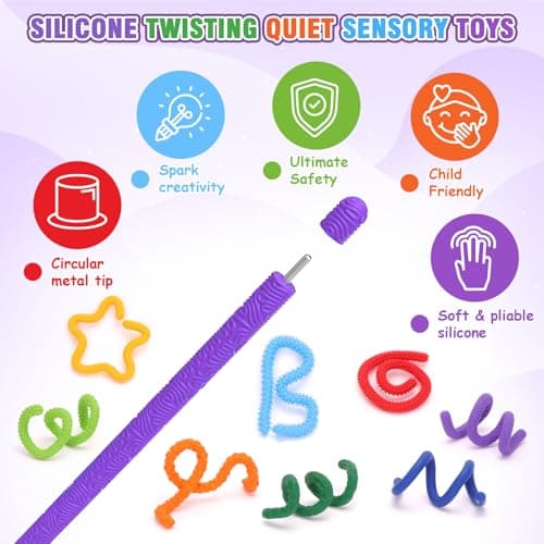 FunisFun Sensory Sticks Fidget Toys for Adults Stress Relief, 8 Pack Silicone Twisting Quiet Sensory Toys for Kids Autism ADHD Calm Down Corner Supplies (Multicolor-1) - Thumbnail 4