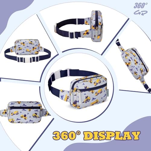 WOOMADA Fanny Pack, Crossbody Bag Waist Bag with Adjustable Waistband, Cute Belt Bag for Gifts(Grey Vehicles) - Thumbnail 4